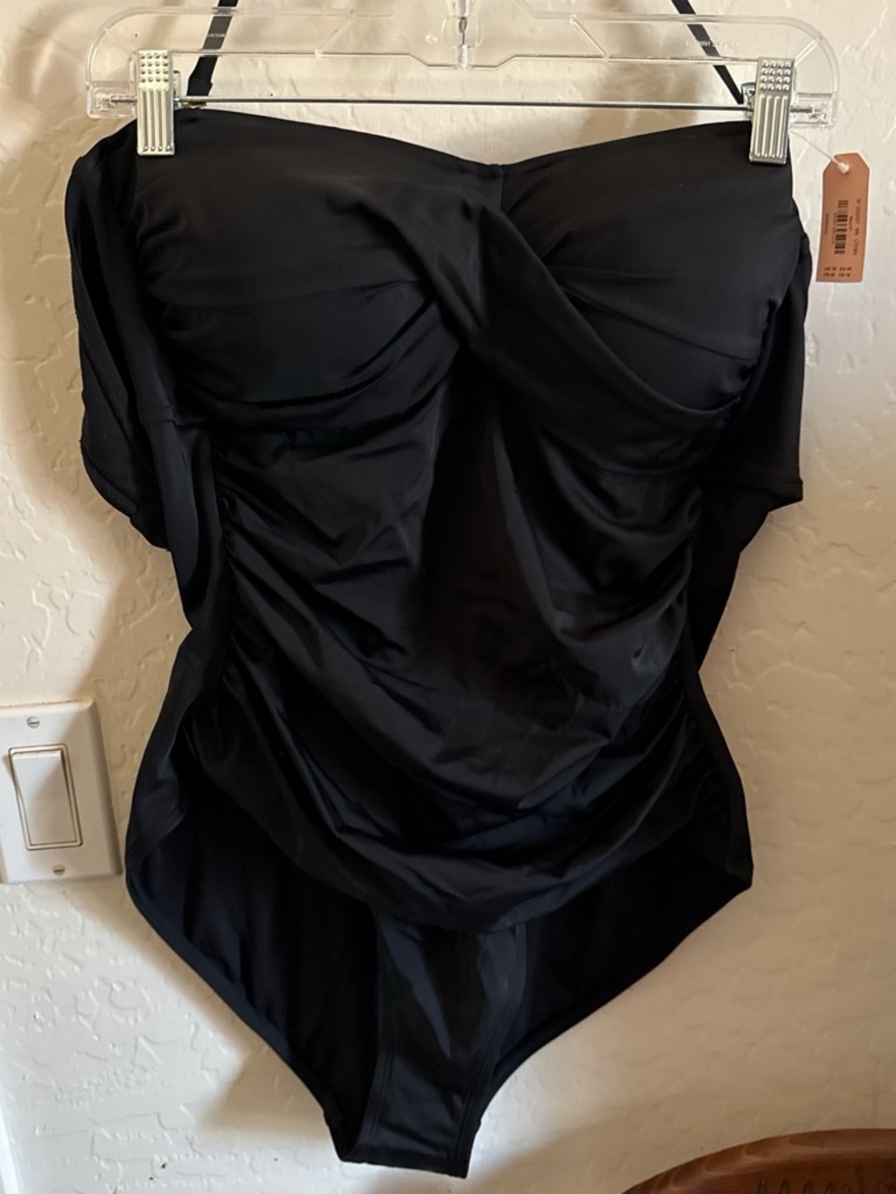 Strapless Black Ruched One-Piece Swimsuit